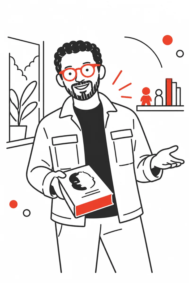 Ilustración de LuisGyG sosteniendo un libro