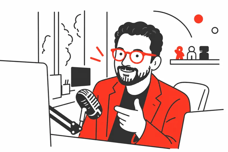 Ilustración de LuisGyG grabando sus cápsulas en su estudio